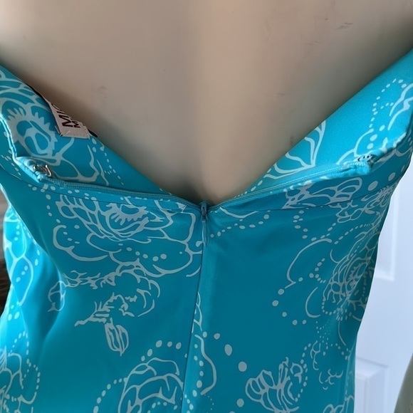 Michael Michael Kors Silk Turquoise Blue Floral Maxi Halter Dress 4 - Picture 6 of 11